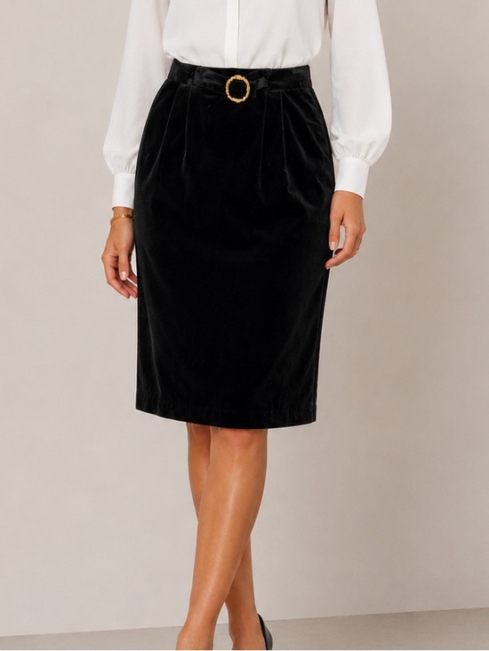 Conrad C Collection Dresses & Skirts - Black Velvet Pencil Skirt with Gold Buckle
